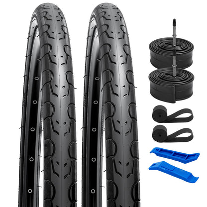 YunSCM 2-PCS 700C Road Bike Tyres 700x28C ETRTO 28-622 and Bike Inner Tubes 700x25/32C FV60mm Presta Valve Compatible with 700x25c 700x28c 700x30c