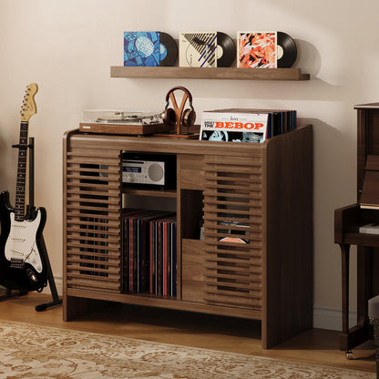 IRONCK Vinyl Record Player Stand with Wall Mount, Vinyl Record Storage Stand with Charging Station