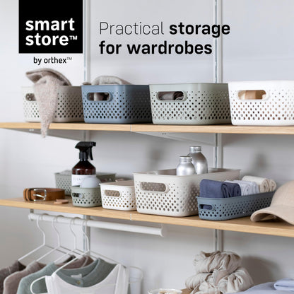 SmartStore Storage Basket with Handles in Grey 10 x 1,6L 20,5x14,5x7,5cm | Storage Bin From Recycled Plastic | Essence S Storage Box
