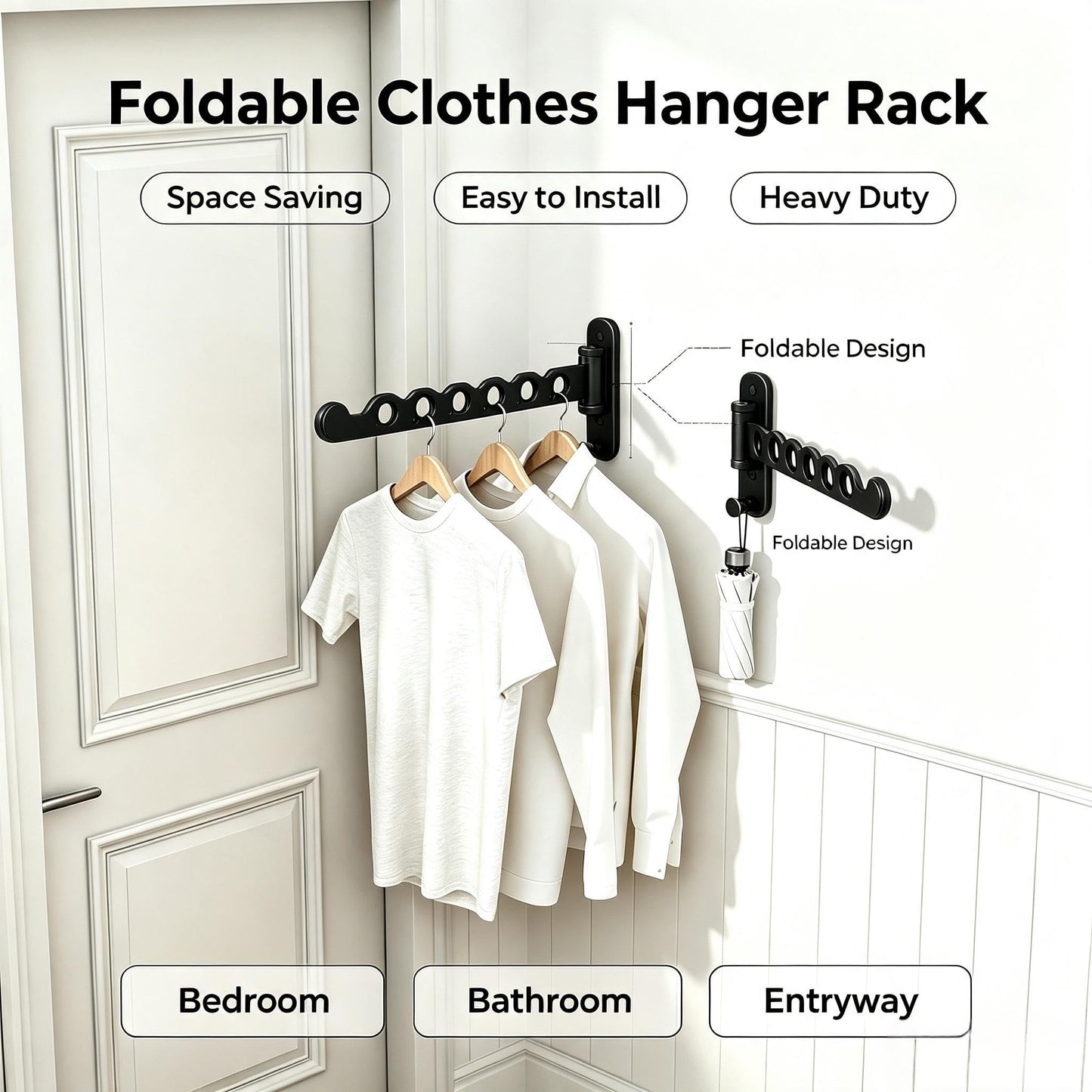 dancrul Wall Mounted Drying Rack Clothing Foldable for Laundry Room, Clothes Drying Rack Folding Indoor, Black 2 Packs
