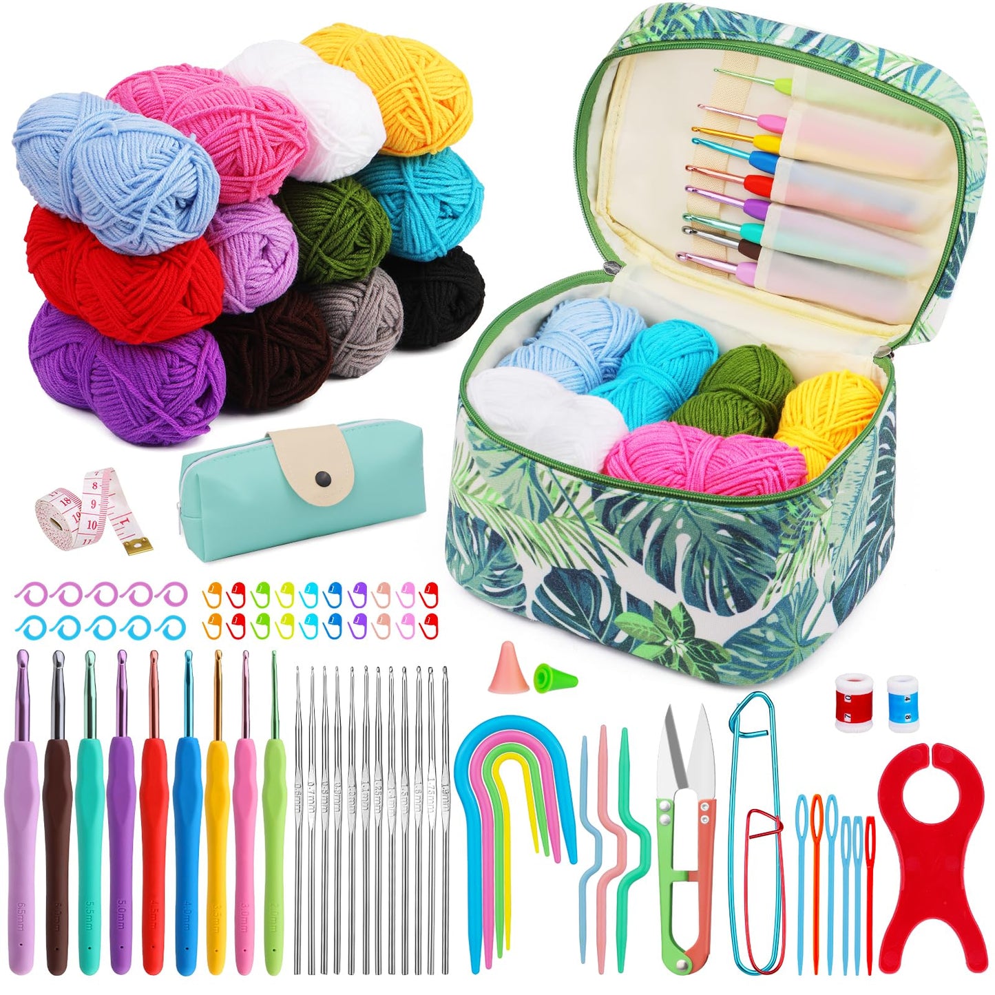 BUOKKON 87 Pcs Crochet Kit for Beginners, Crochet Starter Kit with Yarn Ergonomic Crochet Hooks Storage Bag, Complete Crochet Starter Kit, Beginners