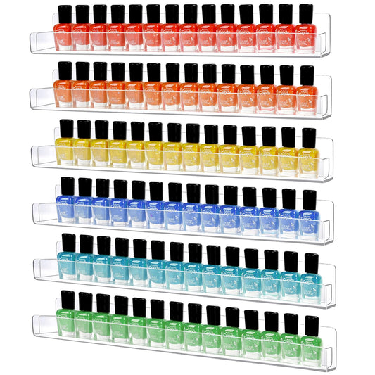 AumVum Acrylic Wall Mounted Nail Polish Organiser Rack, 6 Tiers Clear Shelves with Removable Anti-Slip Inserts, Paint Rack Essential Oil Perfume