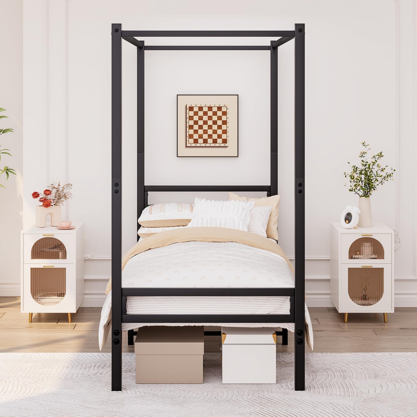 FOUBAM 3FT Single Canopy Bed Frame, Black Single Bed Frame