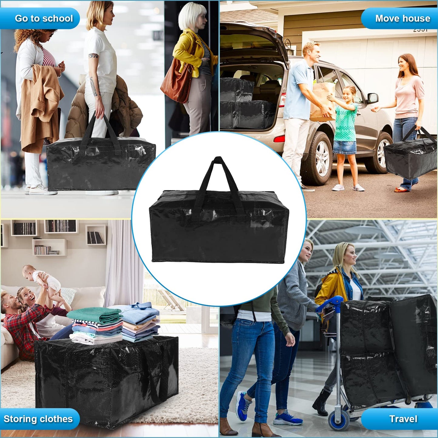 Moving Bags 2 Pack 90L Heavy Duty Extra Large Clothes Packing Boxes Black