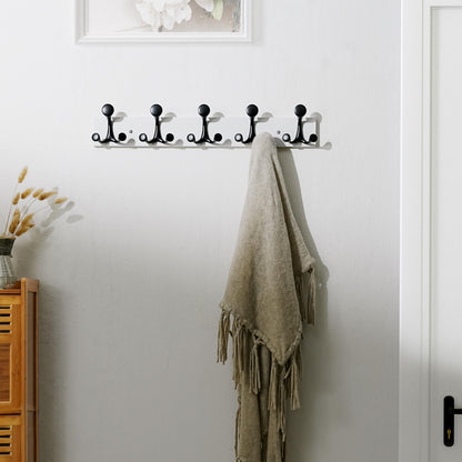 SKOLOO 61cm White Wood Coat Rack Wall Mount with 5 Triple Hooks - Ideal for Family Entrances, Classrooms, and Pet Supplies Storage