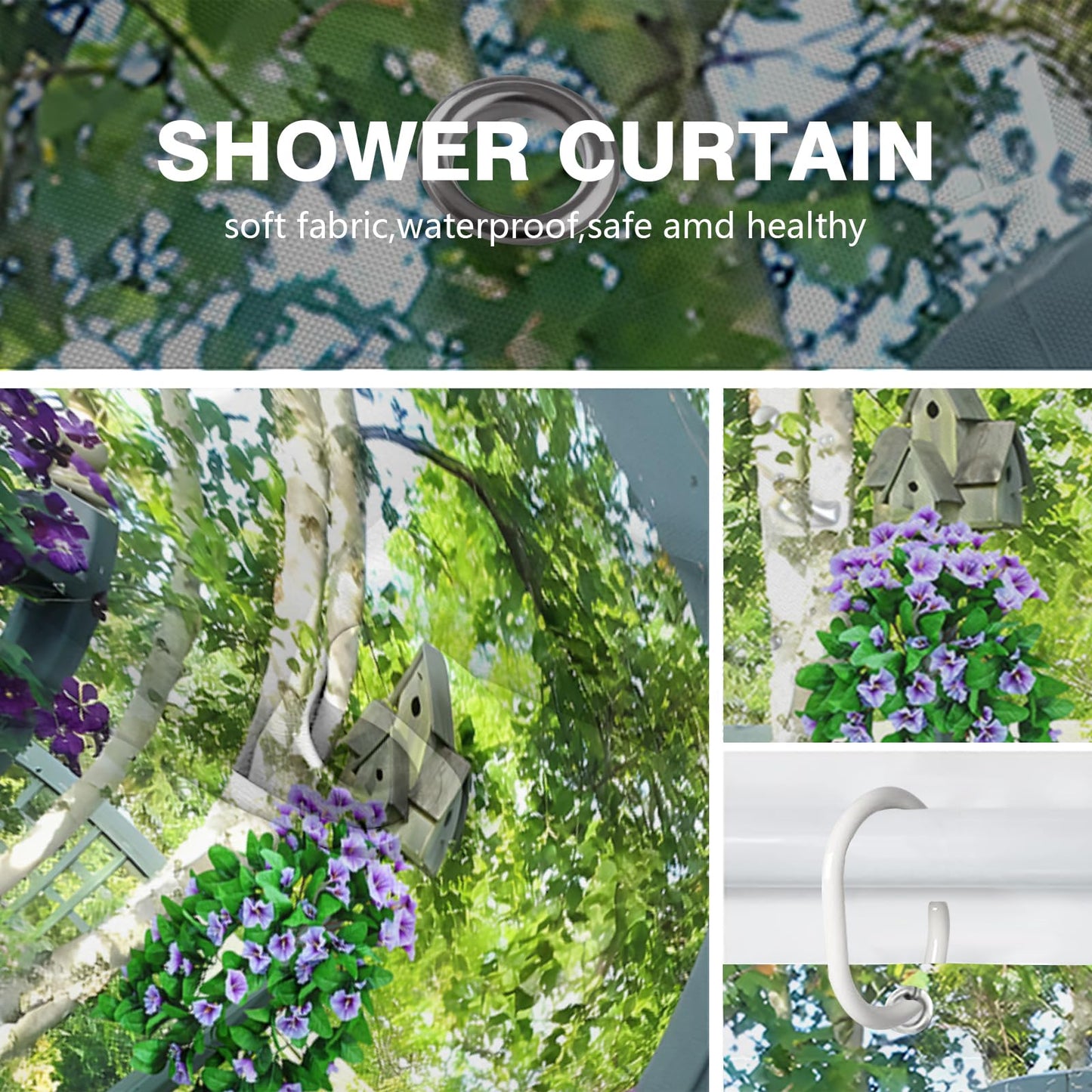 Newhomestyle Morning Glory Garden Scenery Shower Curtain, Waterproof Polyester Fabric Purple Floral Outdoor Bathroom Curtain