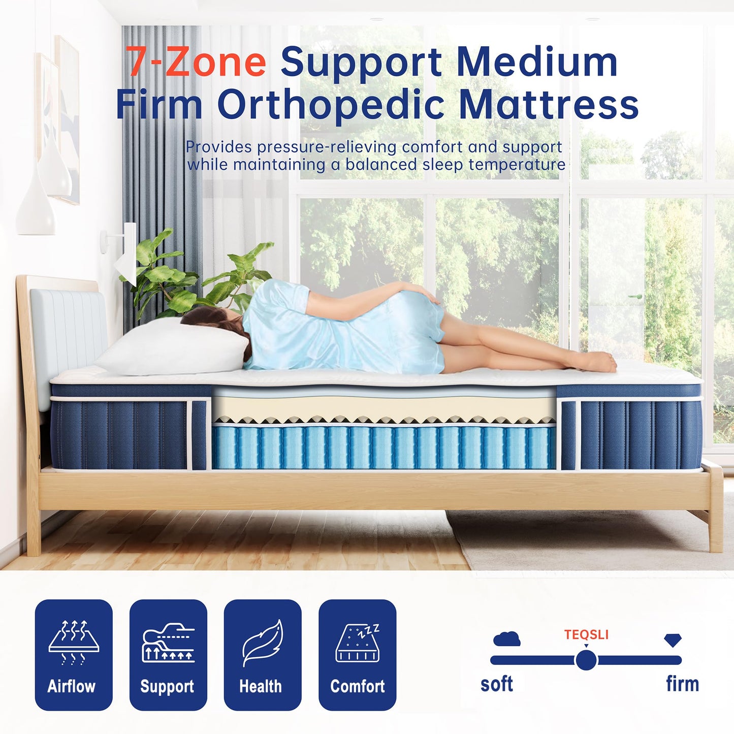 TeQsli 3FT Single Mattress Memory Foam Pocket Spring Hybrid 90x190x27 cm