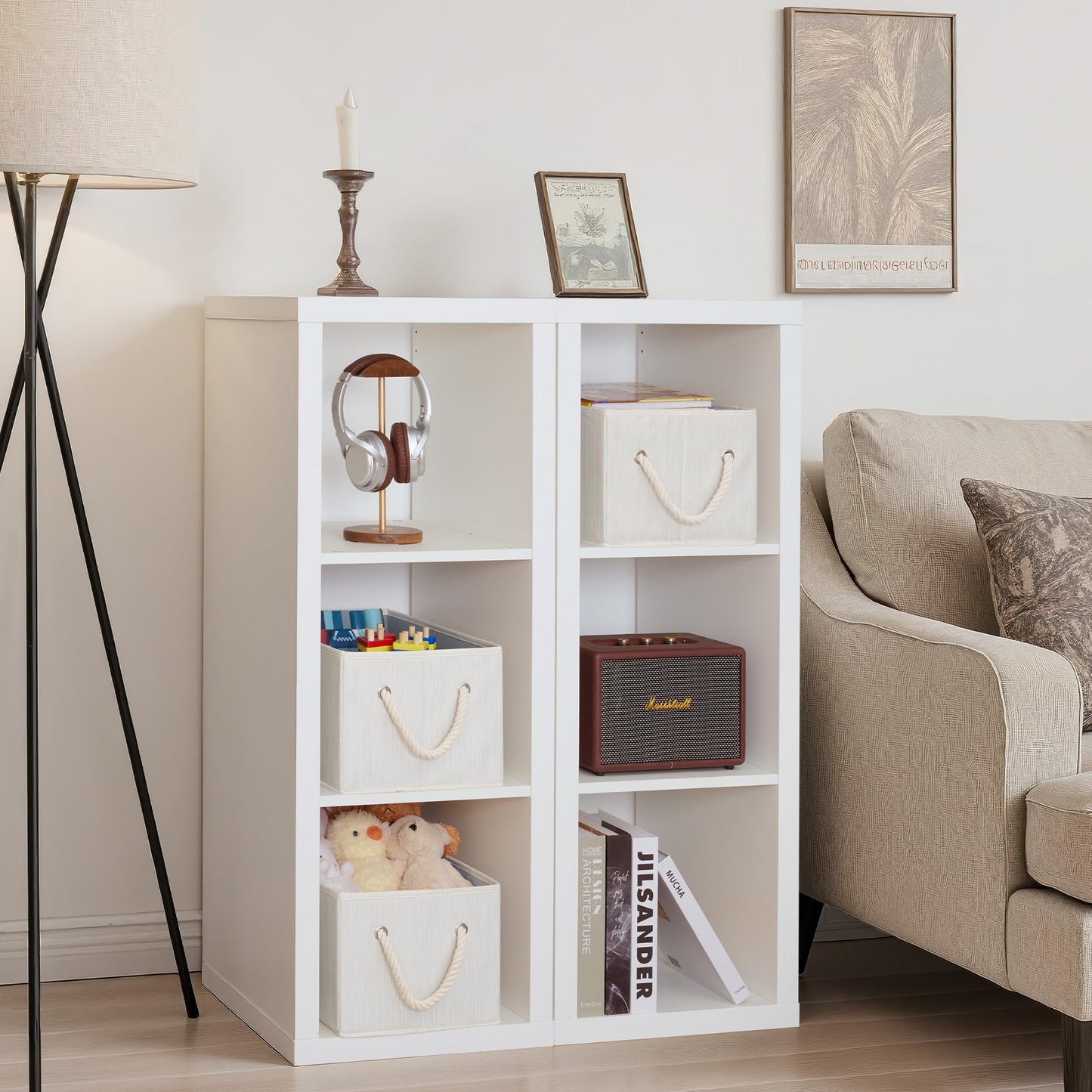 StorageWorks Large Storage Boxes for Organising, Foldable Storage Baskets for Shelves, Fabric Storage Boxes with Handles