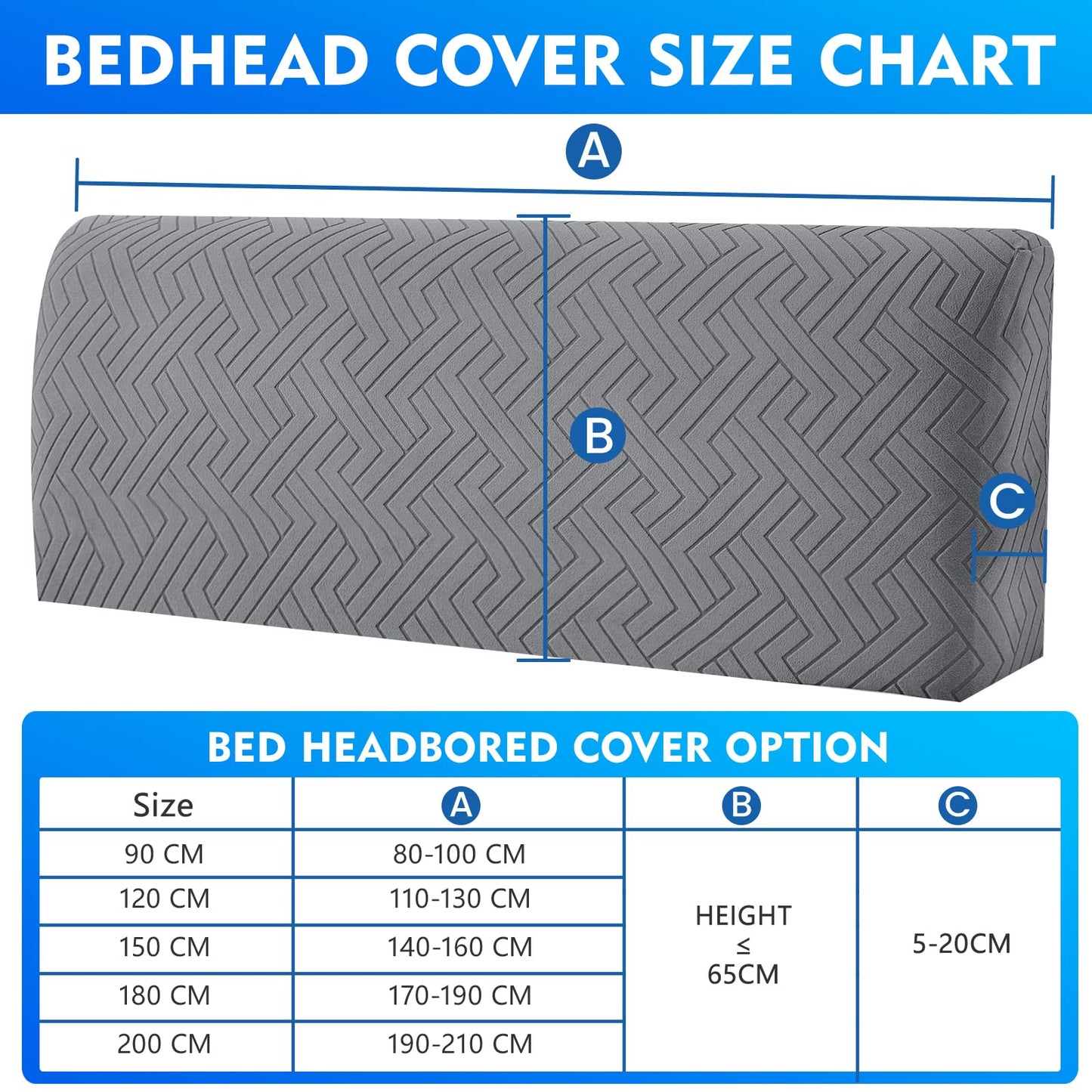 CYCMACO Elastic Bed Headboard Cover, 200 cm, Soft Stretch Bed Headboard Cover, Dustproof Bed Headboard Covers, Modern Bed Headboard Cover, Universal