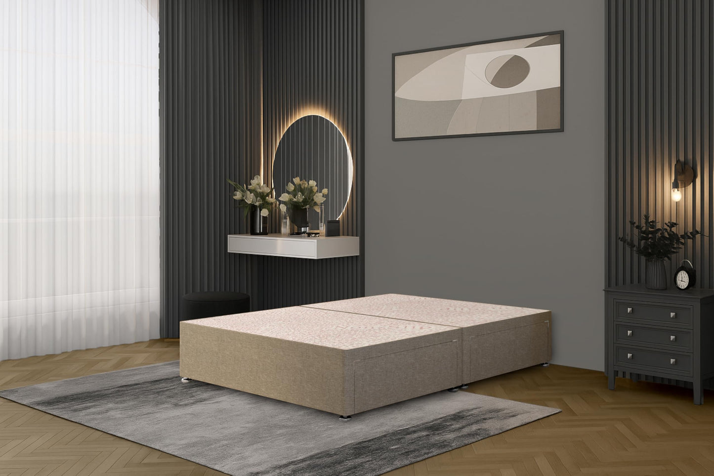 Bed Centre Flexby Divan Bed Base, 3FT Single, Linen Wheat Fabric