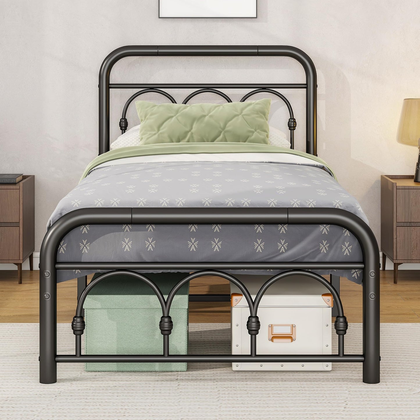 MUZERUL 3ft Single Bed Frame with Headboard(90x190cm),Metal Single Size Bed Base with Footboard,Heavy Duty Metal Platform,Steel Slat Support,No Box