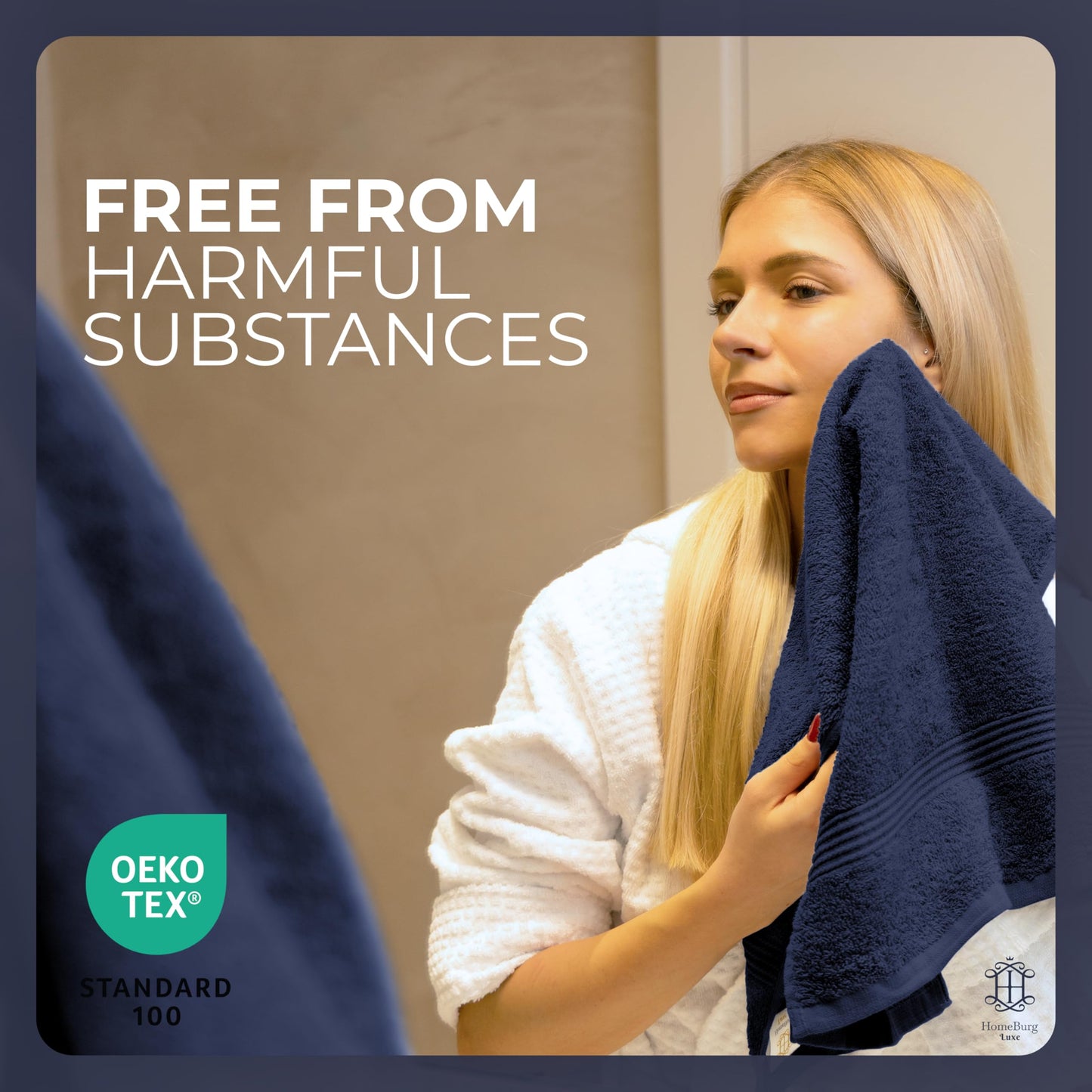 HomeBurg Luxe 6-Piece Towel Set – Soft & Absorbent Cotton, Quick-Drying, Easy Care, 40 x 70 cm, Navy Blue