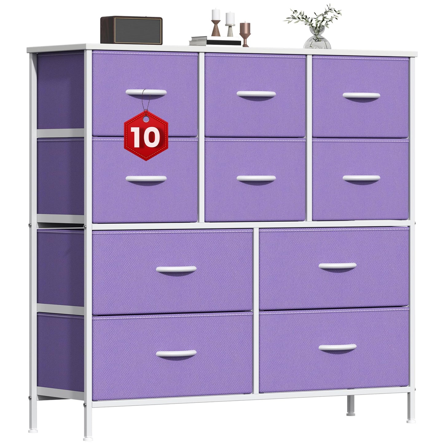 GoaHi Chest of Drawers, Large Dressers with Metal Frame and MDF Wooden Top Board, Adjustable Feet, Anti-Tip Safety