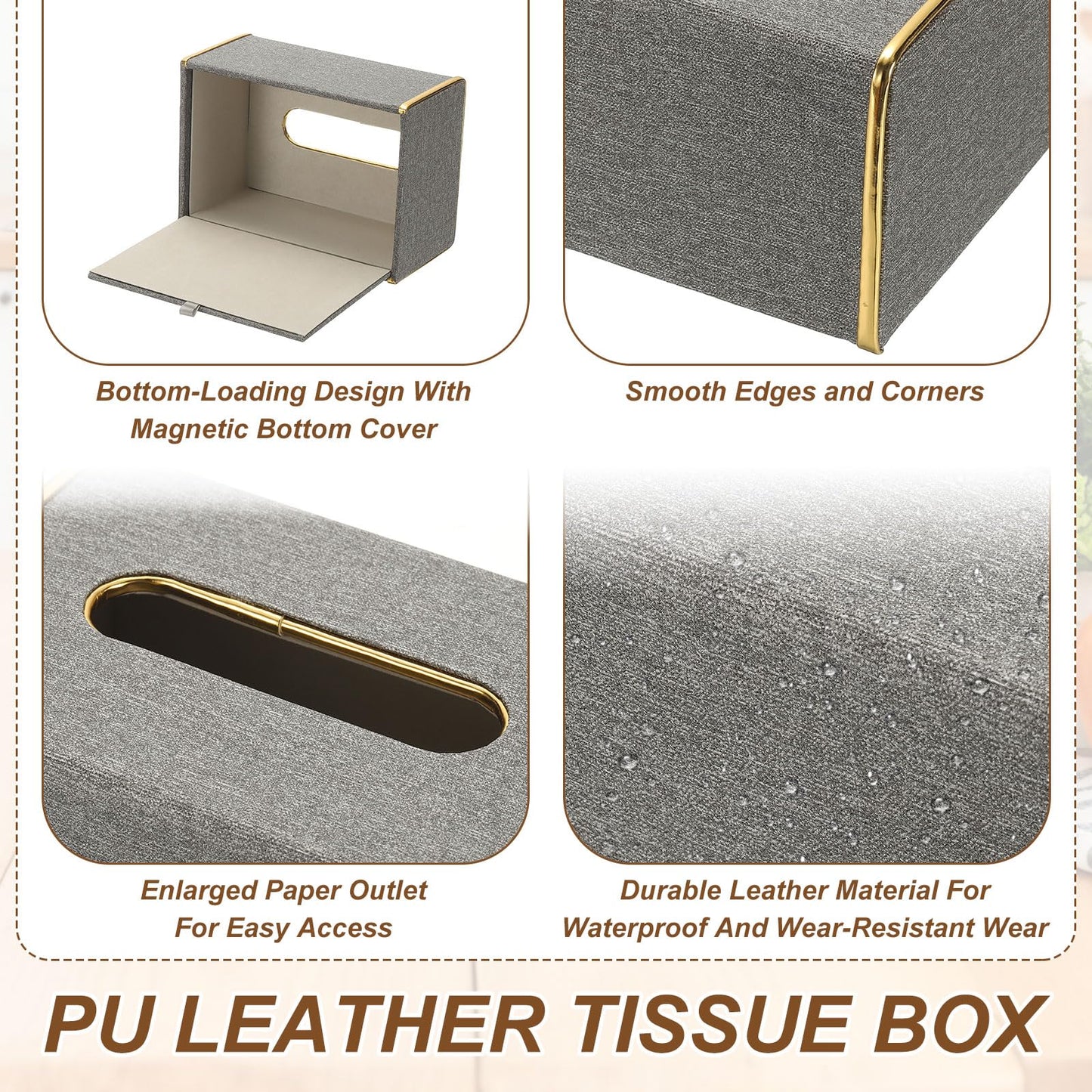 sourcing map Tissue Box Cover, Rectangle Modern Tissue Box Holder with Magnetic Closure for Living Room Bedroom Office Hotel Desk