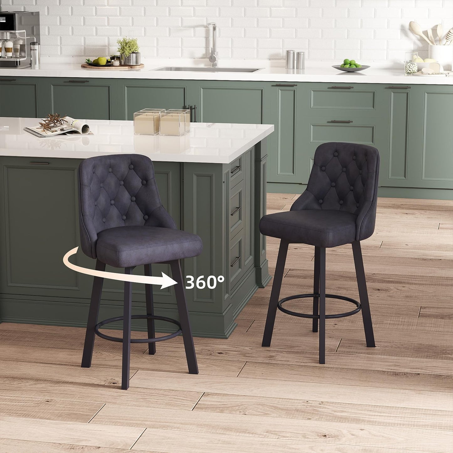 Youhauchair Bar Stools Set of 2, Waterproof PU Leather, Black