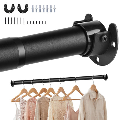 Wardrobe Rail,Extendable Clothes Rails, Stainless Steel adjustable wardrobe pole with Fixing Sockets and Screws for Wardrobe and Cupboard