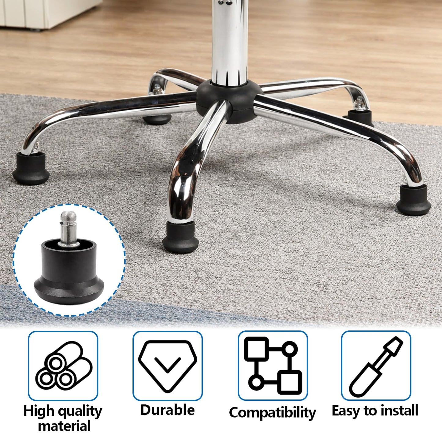 5 Pcs 2 Inch Desk Chair No Wheels,With Soft Rubber Bottom,Bell Glides Replacement,Office Chair No Wheels,Used To Convert Swivel Chairs Castors