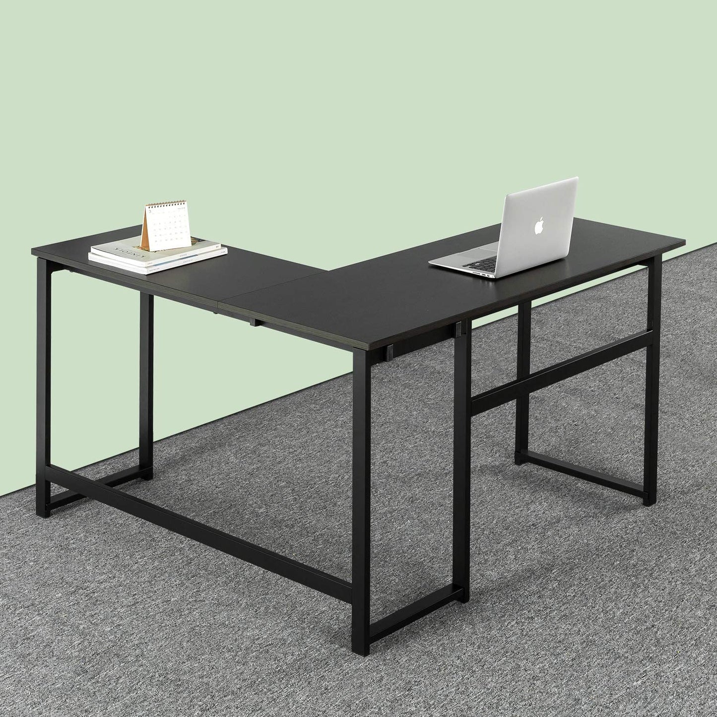 ZINUS Luke 135 cm Black Metal Corner Desk | L-Shaped Computer Desk | Office Desk | Easy, Bolt Free Assembly
