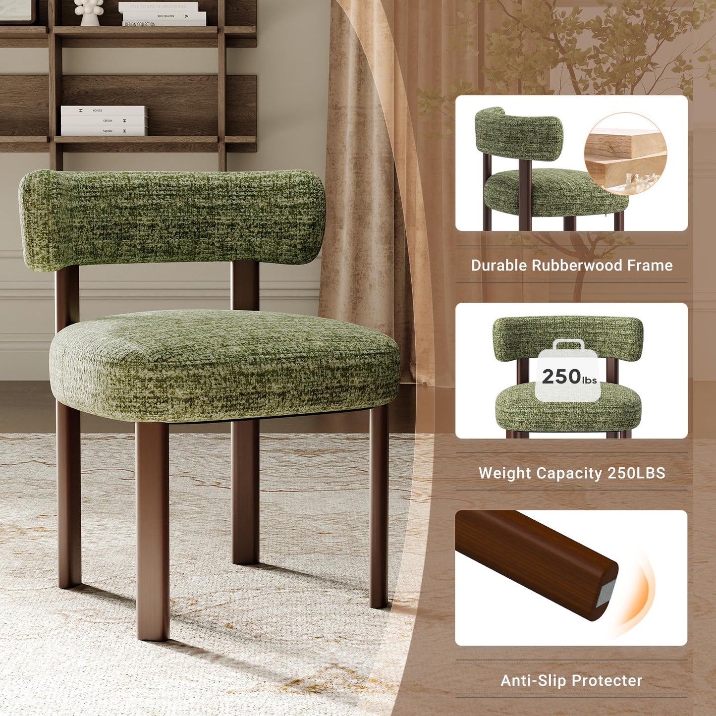 COLAMY Wooden Dining Chairs Set of 4, Fabric Chairs for Dining Room with Open Curved Backrest and Thick Seat Cushion