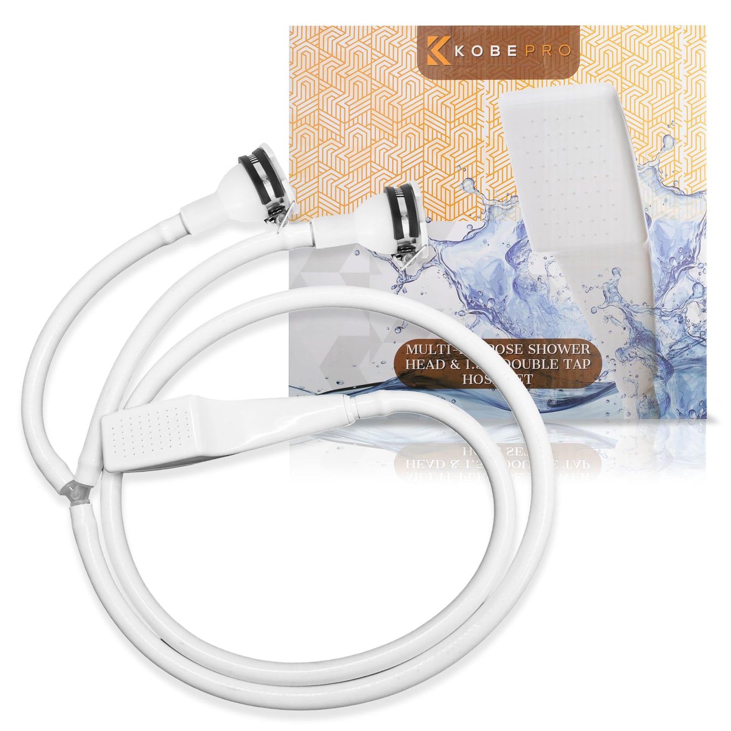Kobe Professional Double Tap Shower Attachment for Bath/Extra Long Shower Head and Hose Set for Bath Taps - Secure Fit Clamp Included - Perfect