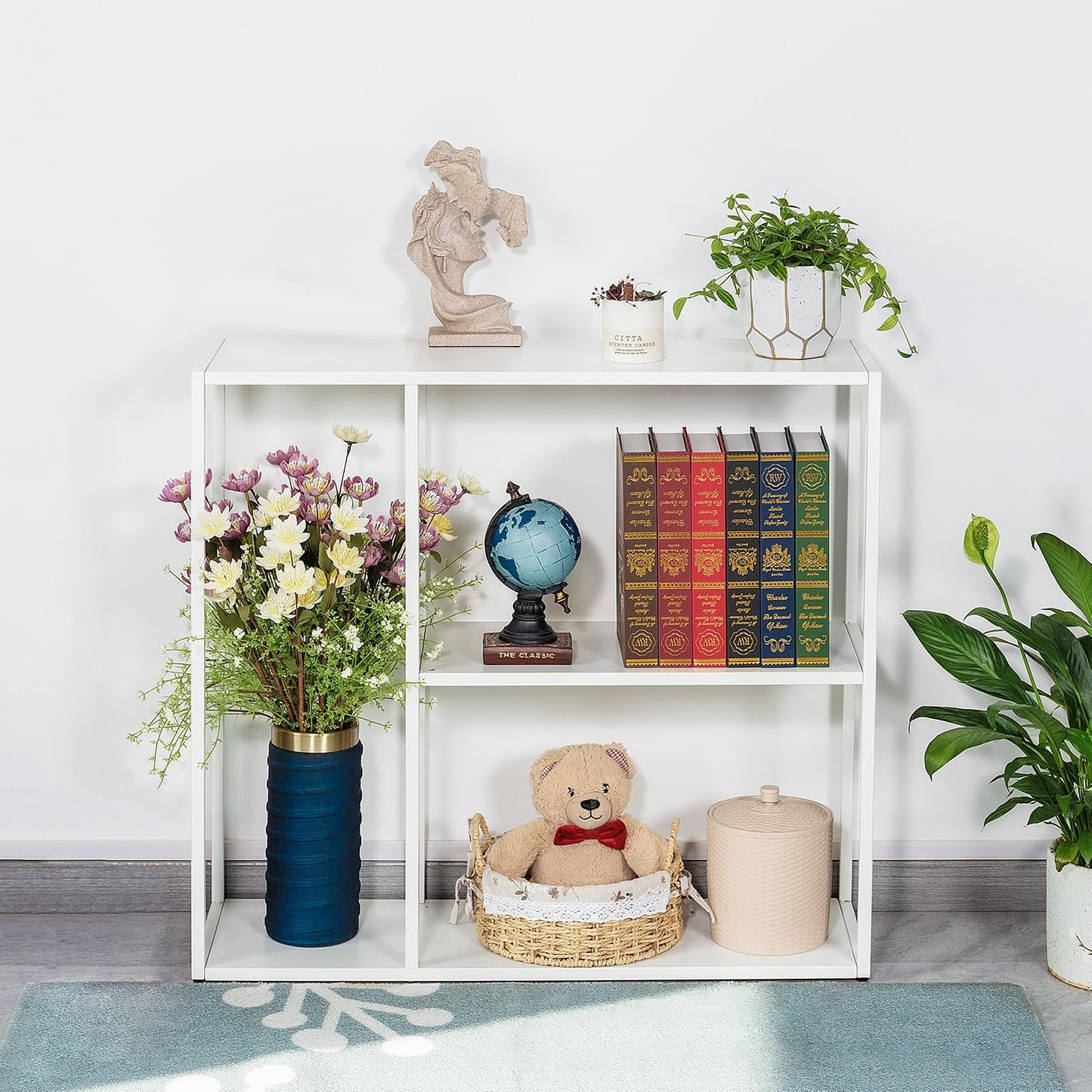 HDANI Console Table,3 Shelf Sofa Table,Thin Entryway Table,Metal Frame Couch Table for Small Spaces,Living Room,Hallway (White, 80×25×75cm)