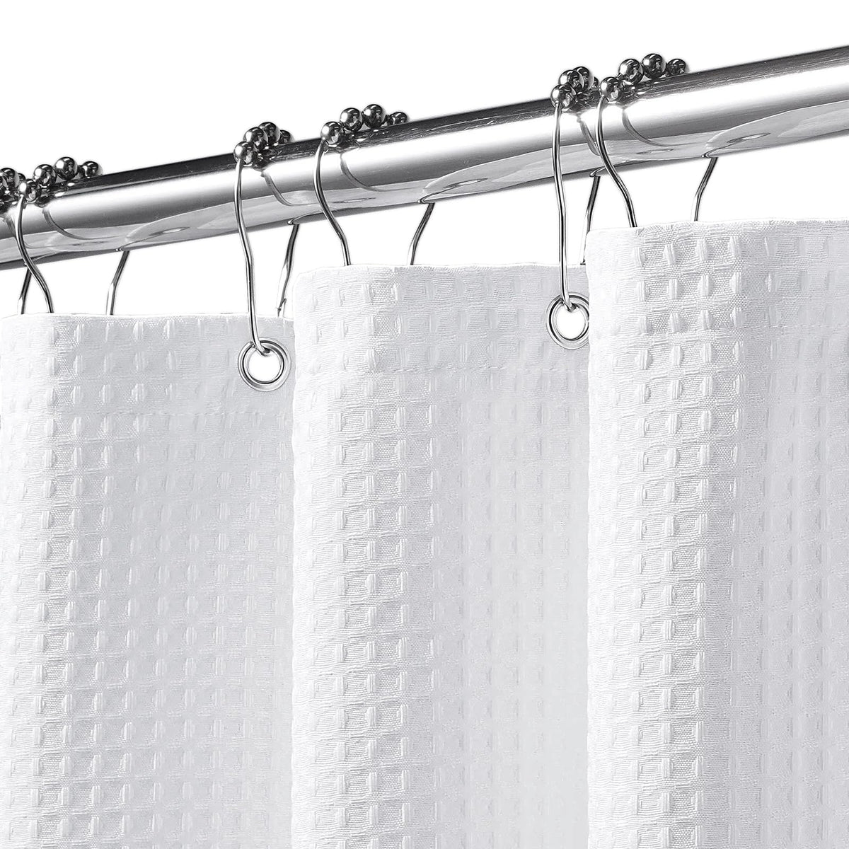 FY&XZH Heavy-Duty Waffle Weave Shower Curtain with Stainless Steel Hooks, Thick Fabric for Bathroom, Hotel, Spa & Salon-122 x 183cm White