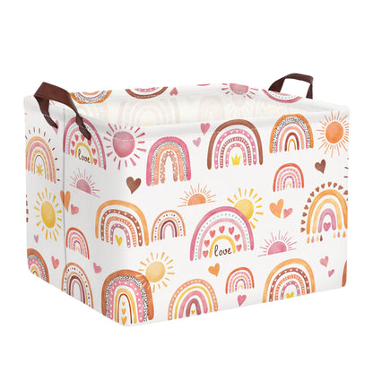 Clastyle Rainbow Baby Laundry Hamper Folding Clothes Kids Storage Basket Waterproof Girls Toy Box for Bedroom,Heart,40x30x30 cm