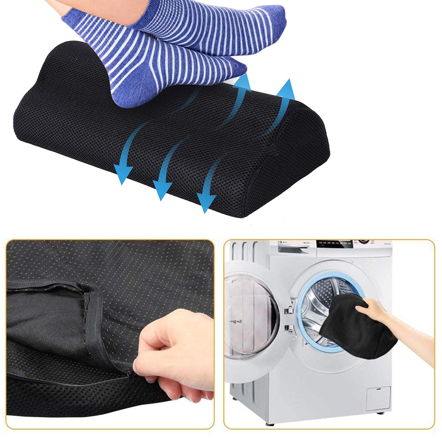 Foot Rest Under Desk Adjustable Height Ergonomic Footrest Cushion, Non-Slip, for Optimum Leg Compact Supportive Feet Stool Foam Pillow Relax Feet