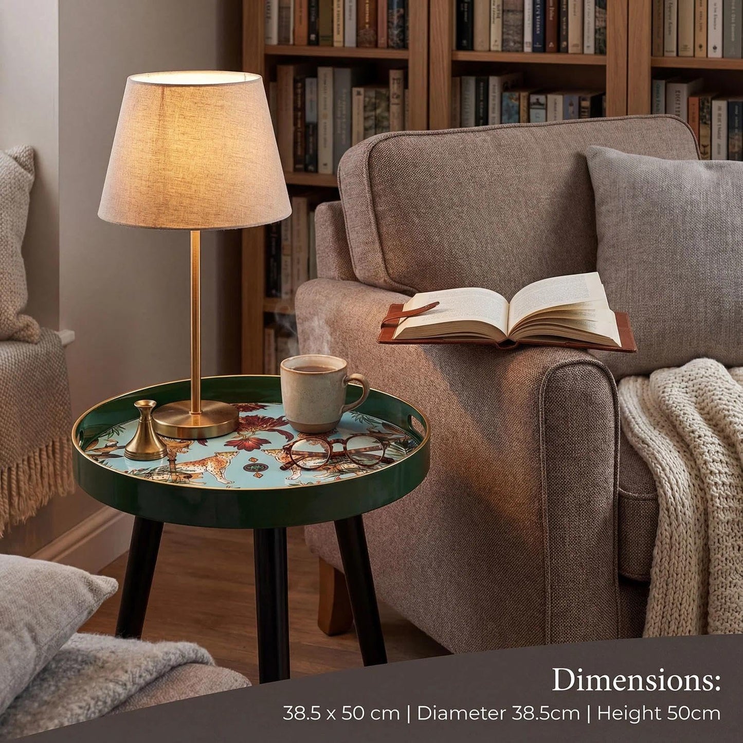 Simmer Stone Round Indoor Side Tables with Detachable Wooden 3 Legs, Versatile Tray Table, Perfect For Round Coffee Table Tea