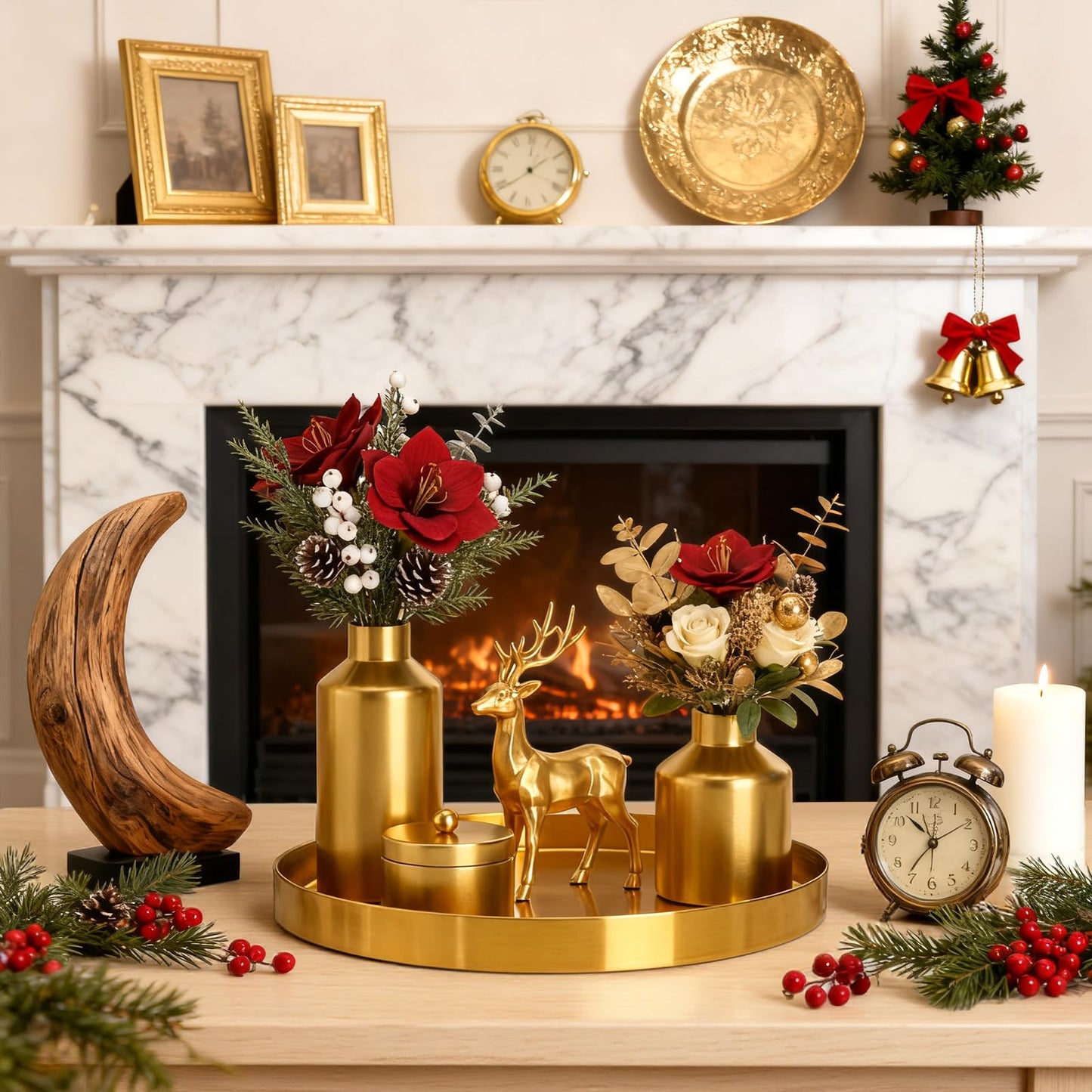 Jucoan 30 CM Round Gold Serving Tray, Modern Brass Decorative Dresser Tray for Jewelry, Perfume, Makeup