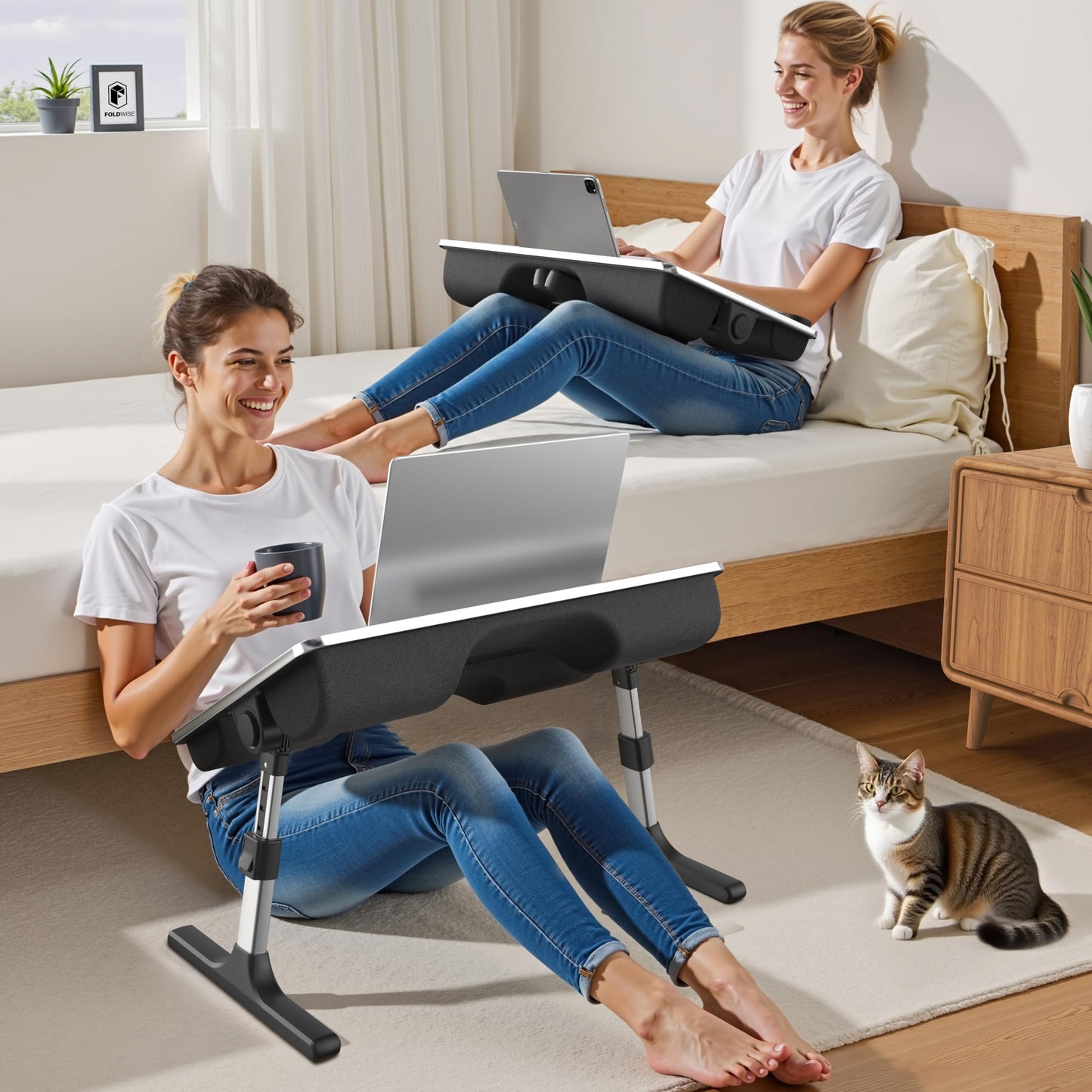 FoldWise 2-in-1 Bed Table & Lap Desk - Soft Cushions, Foldable Laptop Tray
