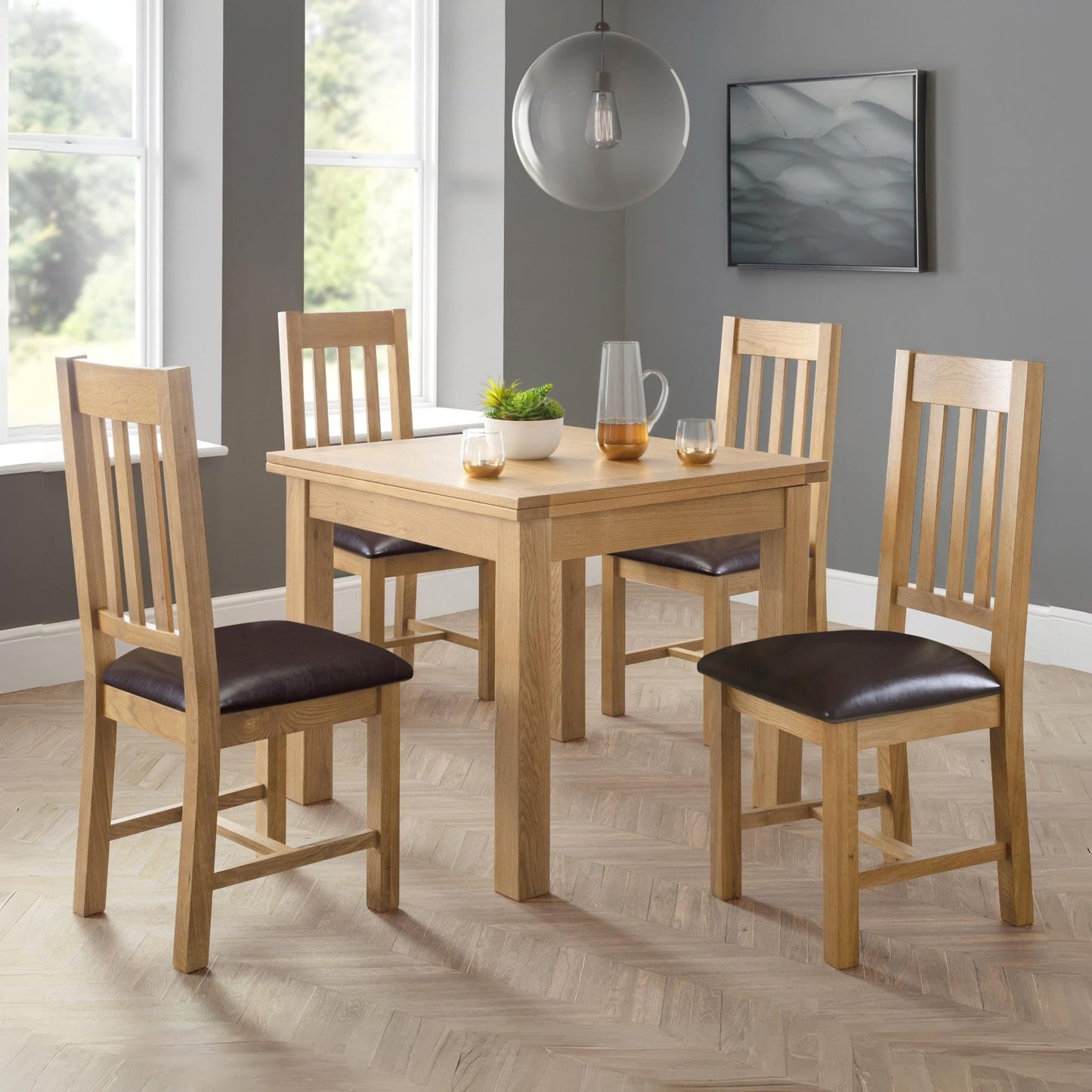 Julian Bowen Astoria Dining Chairs, Set of 2, Solid Oak - H105 x D53cm