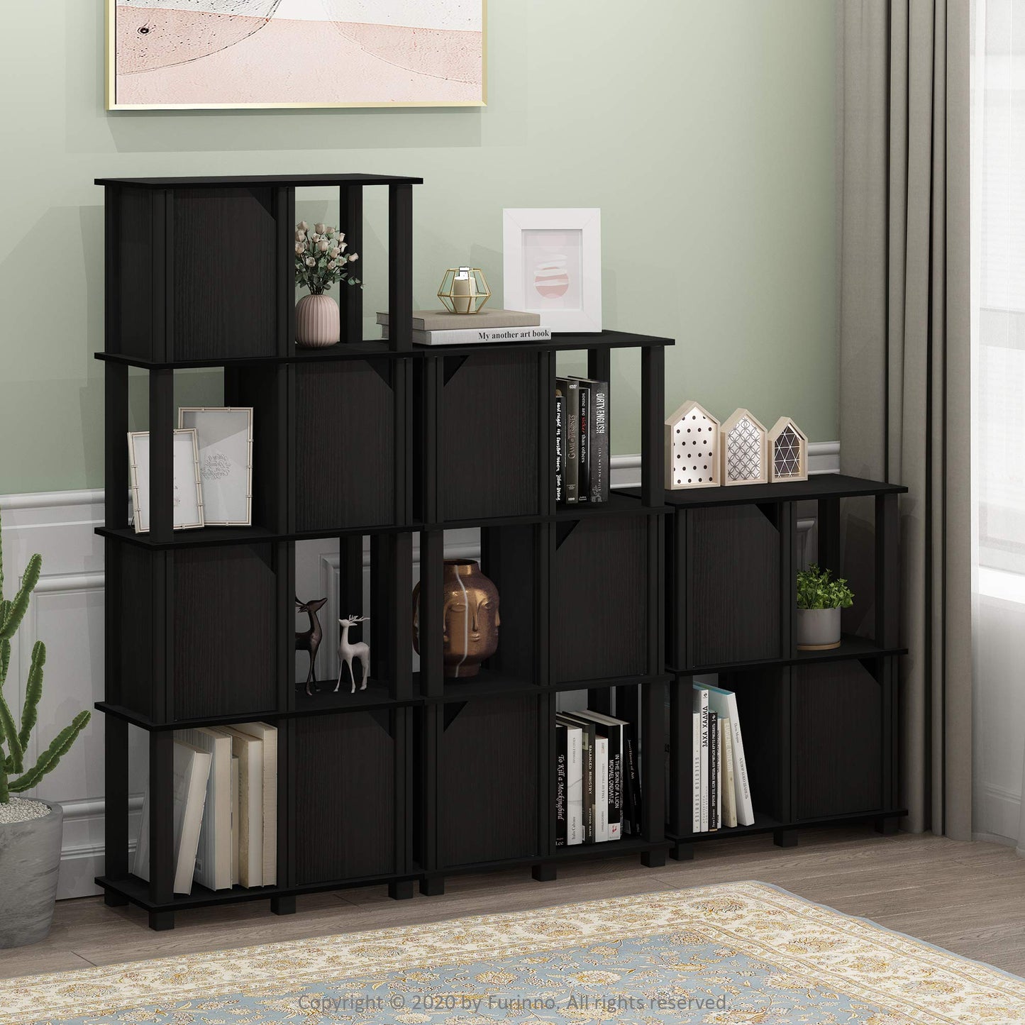 Furinno Brahms 4-Tier Storage Shelf with 3 Doors, Black Oak/Black