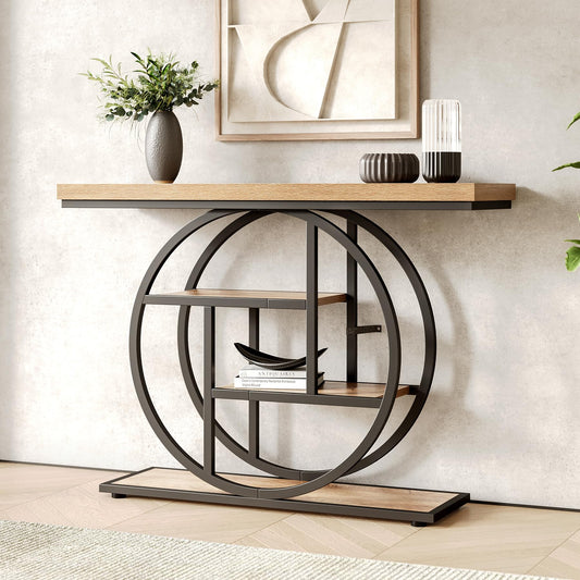 LITTLE TREE Console Table, 4-Tier Entryway Table Behind Couch Table, 41.3-Inch Farmhouse Sofa Table for Living Room, Foyer Hallway Table for Entrance