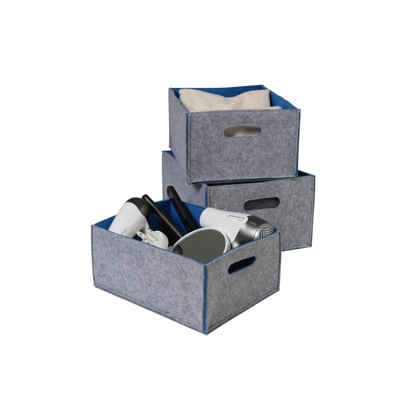 Kamino-Flam Storage Box Set in Grey, Felt Boxes with Blue Inside, Gentle Surface Storage Boxes, Heavy Duty Basket Set for Storing CDs and DVDs
