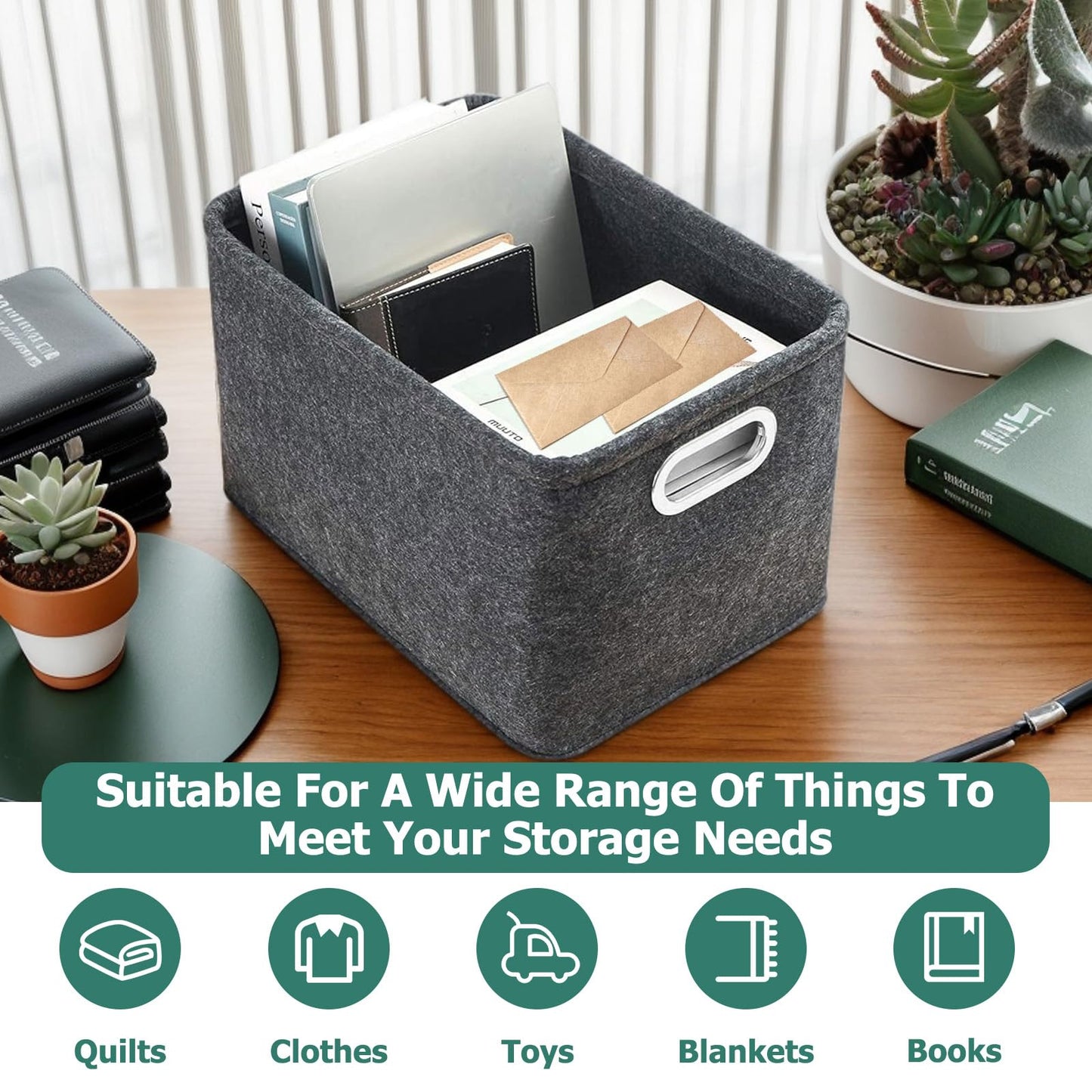 Felt Basket Storage, 2 Pack Foldable Felt Storage Boxes with Handle