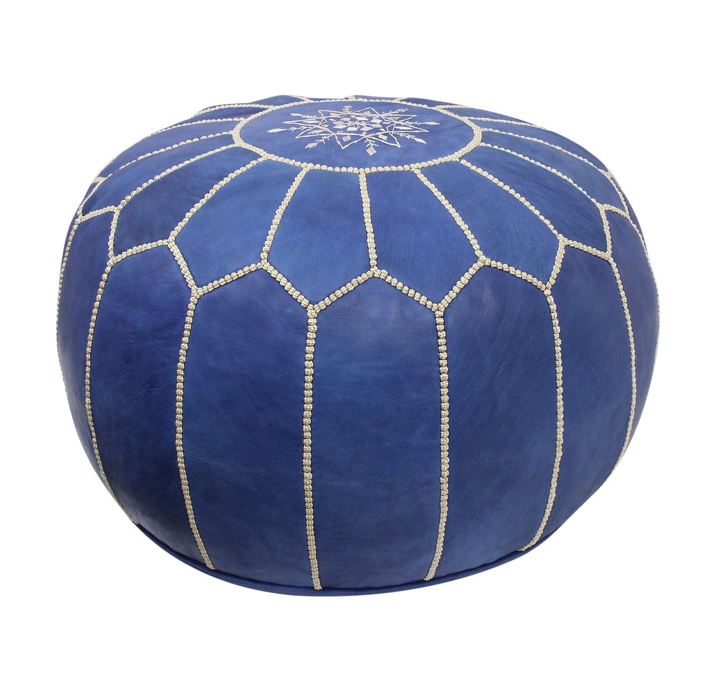 ESSENCE OF MOROCCO Moroccan Pouffe Pouf Footrest Footstool Ottoman Real Leather Indigo Blue Handmade Hand-stitched with Embroidered Marrakech Design