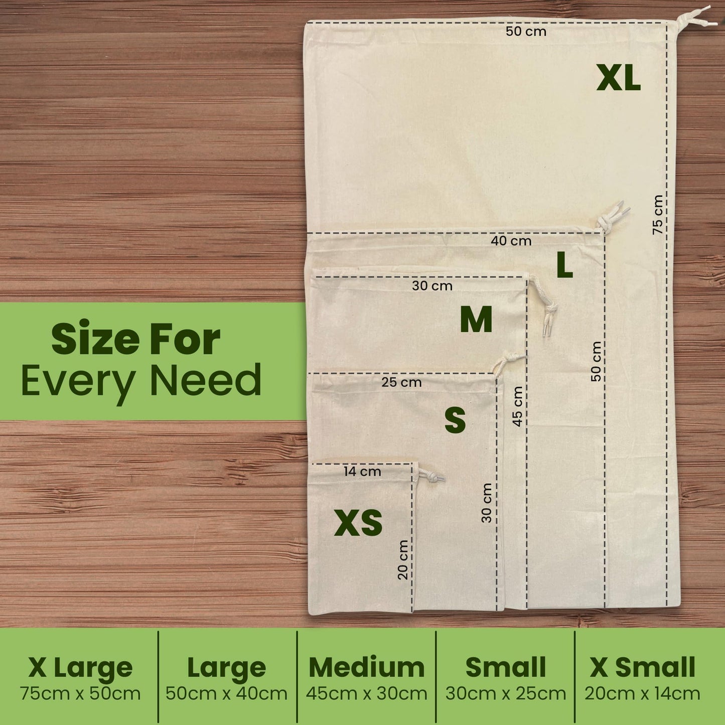 Bronta Mill Plain Natural 100% Cotton Drawstring Stuff Bags | Eco Friendly Storage Pouch | XL - 75 x 50cm (Natural, Pack of 1)
