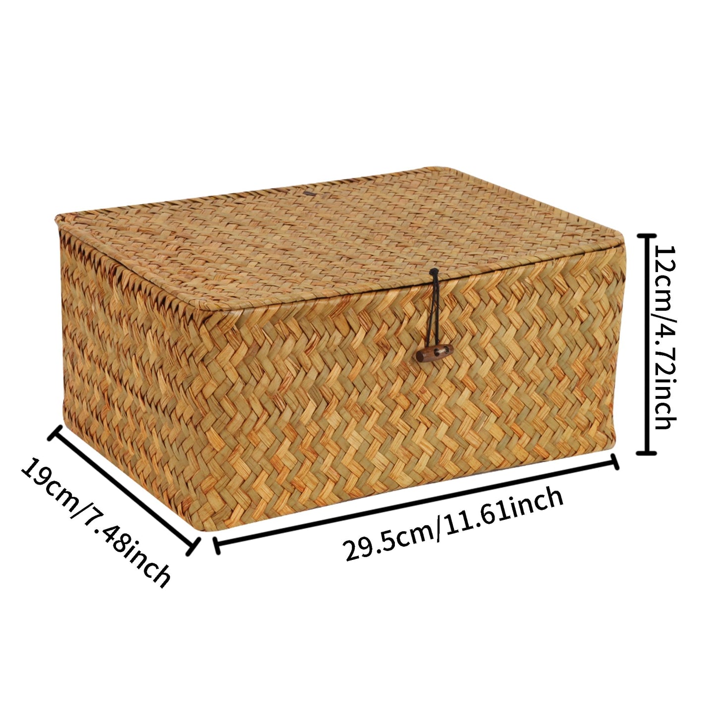 FEIALNDUO Wicker Shelf Baskets with Lid,Seagrass Storage Basket Bins Rectangular Handwoven Basket Boxes for Shelves Desktop Home Organizer