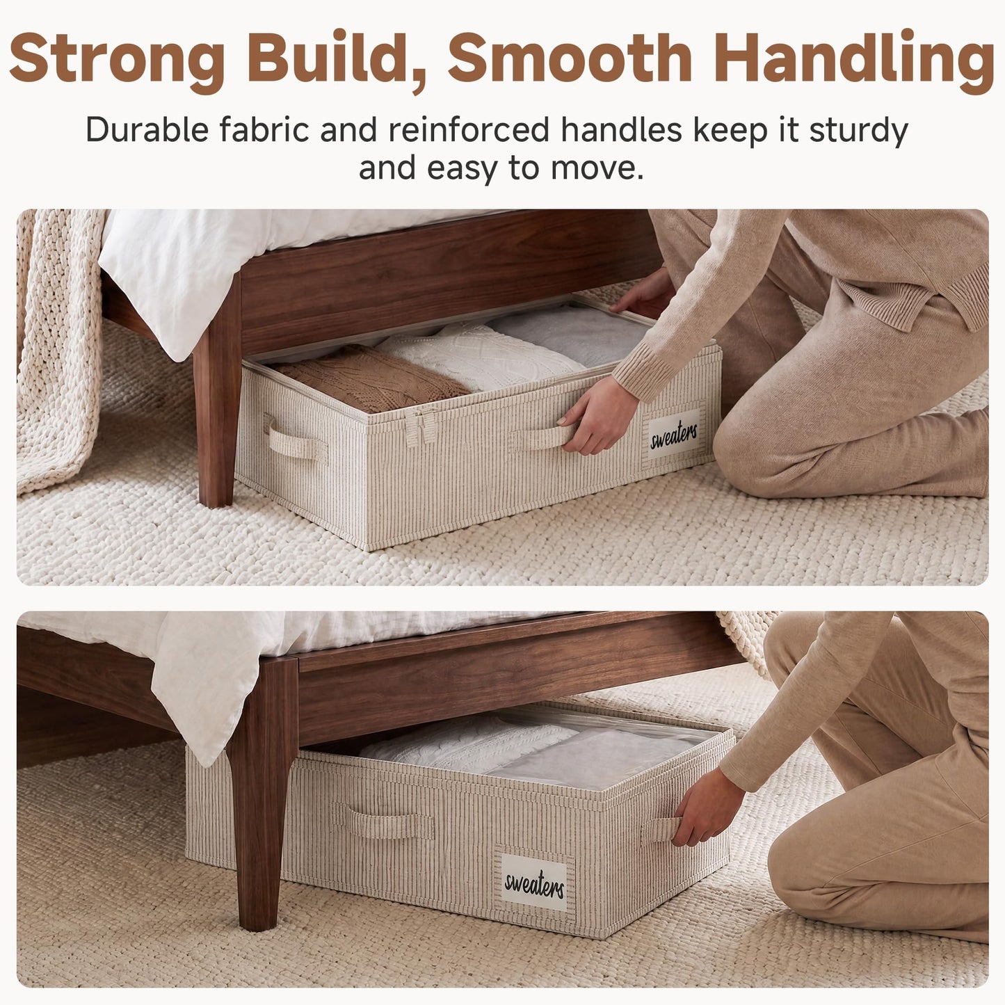 StorageWorks Under Bed Storage Containers with Handles and Label Holder, 2 Pack Ultra-thick Fabric Underbed Bins, Closet Organizer for Clothes