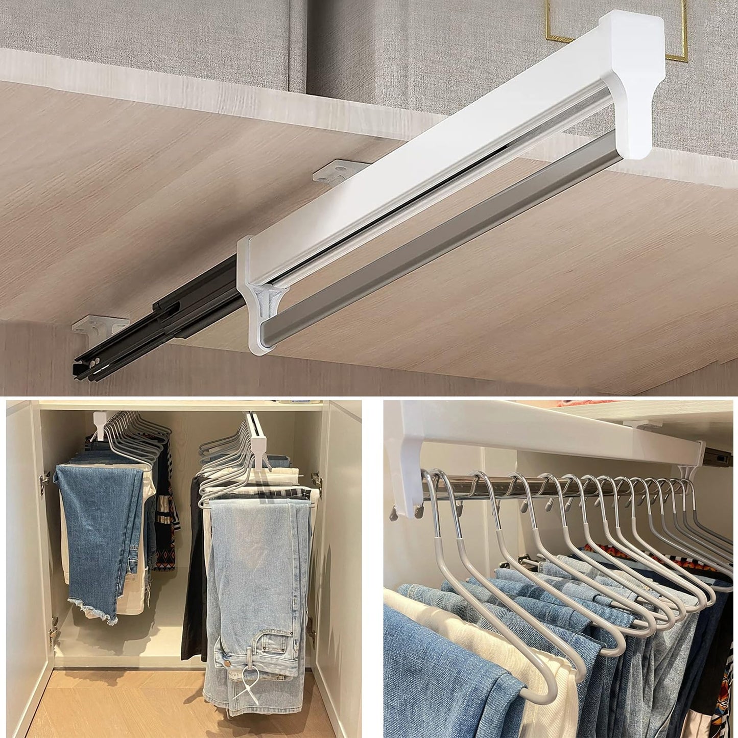 MAFAGE Pull Out Clothes Rail, Extendable Wardrobe Hanging Rail Rack 292mm