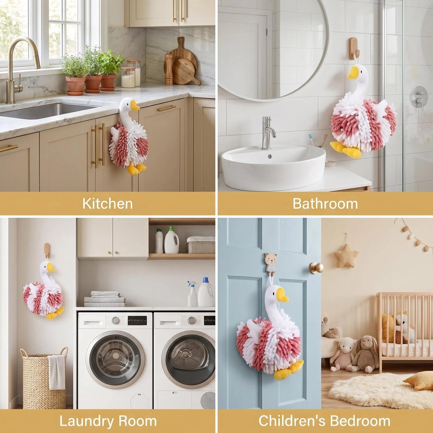 FILOEEX New Cute Swan Shaped Chenille Hand Towel, Duck Hands Towels for Bathroom Kitchen Home Decor