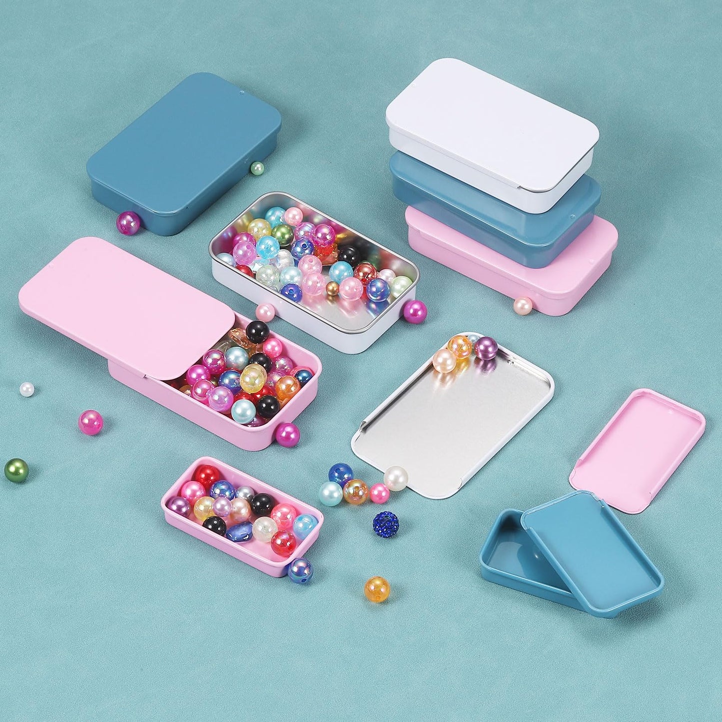 sourcing map 2 Pcs Metal Tin Box Container, 3.1x2x0.6 Inch Slide Top Tin Containers Empty Rectangular Storage Box Portable Mini Tin Case for Candy