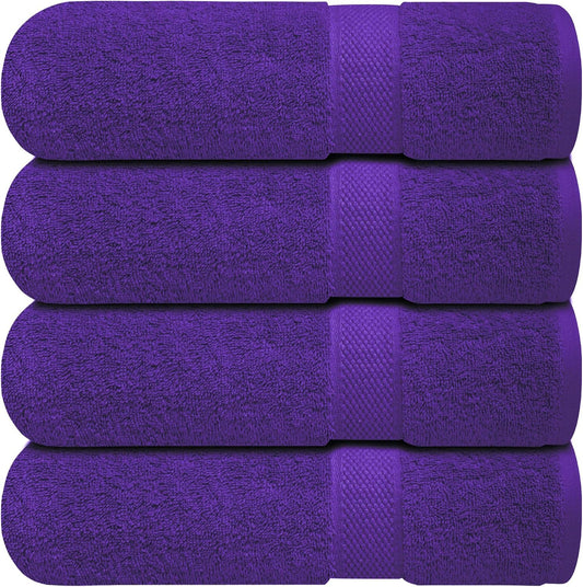Infinitee Xclusives Bath Towels Set of 4 (70x140 cm) - 100% Cotton, Super Absorbent, Quick-Dry Towels for Bathroom, Spa, Gym & Hotel |Profound Purple|