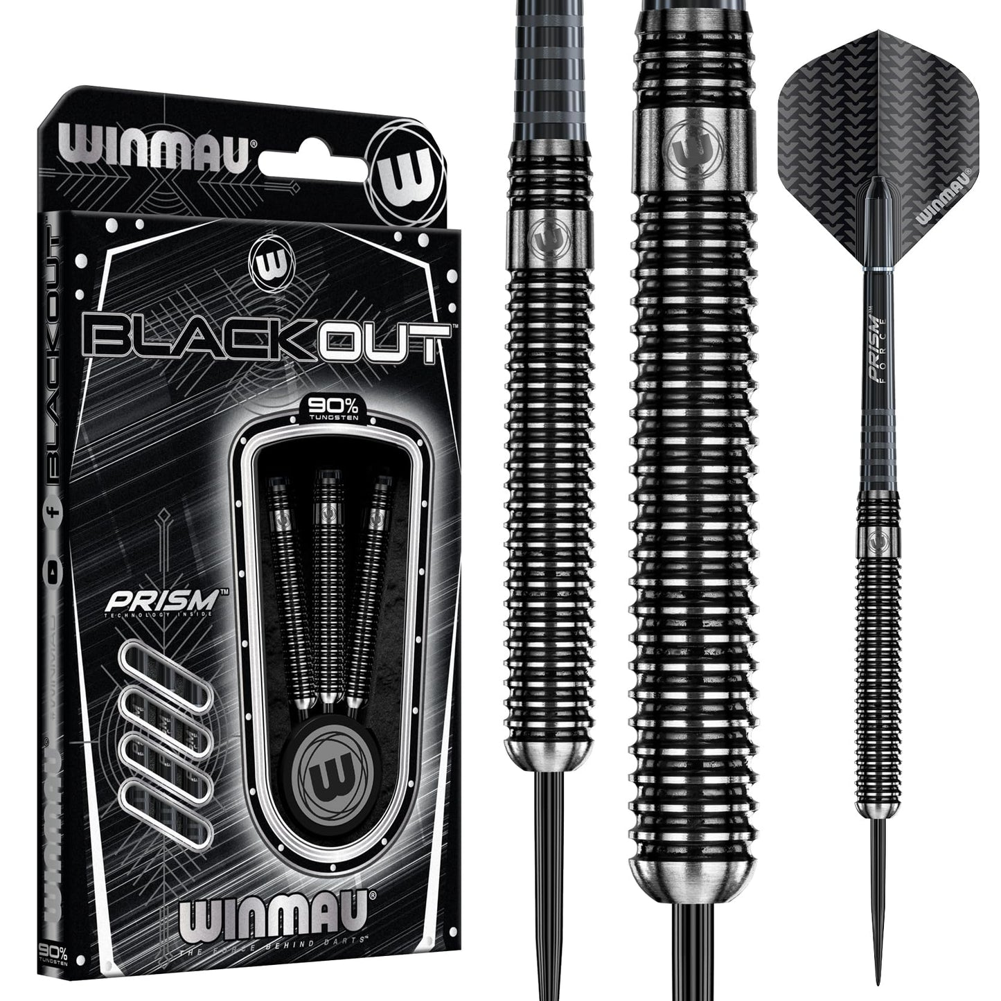WINMAU Blackout 28 Gram Tungsten Darts Set with Flights and Shafts (Stems)