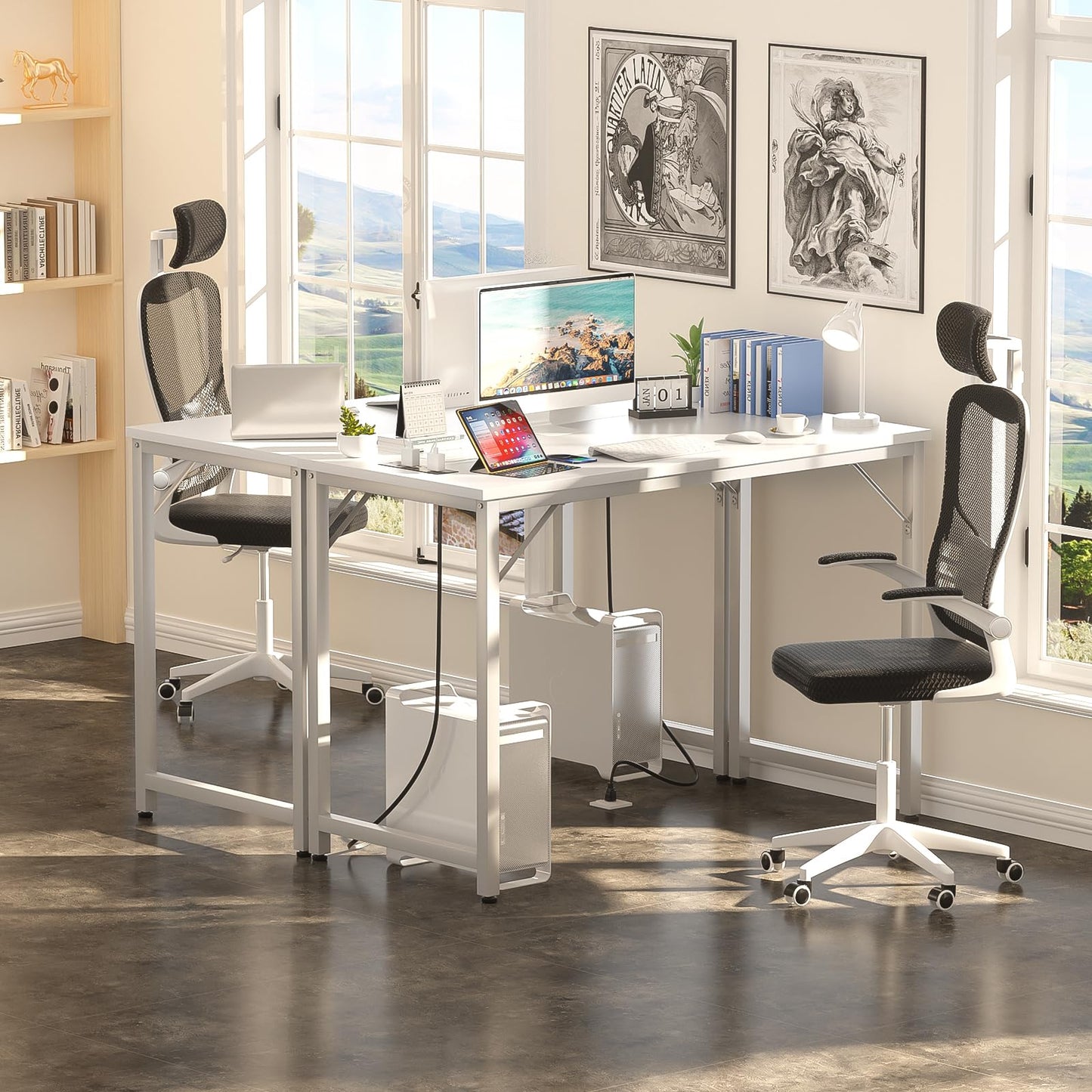 iSunirm 32 inch White Computer Desk with Power Outlets, Small Gaming Desk, Compact Home Office Desk for Small Spaces, Study Writing Table for Bedroom