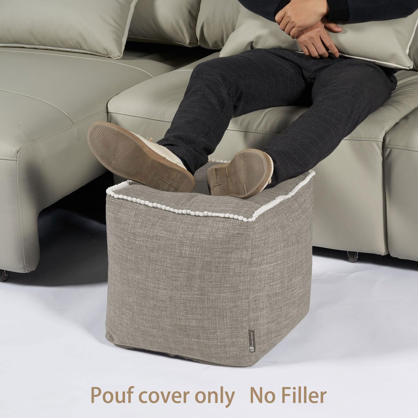Louis Donné UNSTUFFED 15 Inch Square Ottoman Pouf Cover Soft Handwoven, Removable Washable Foot Rest Footstool for Bedroom Living Room NOLY COVER