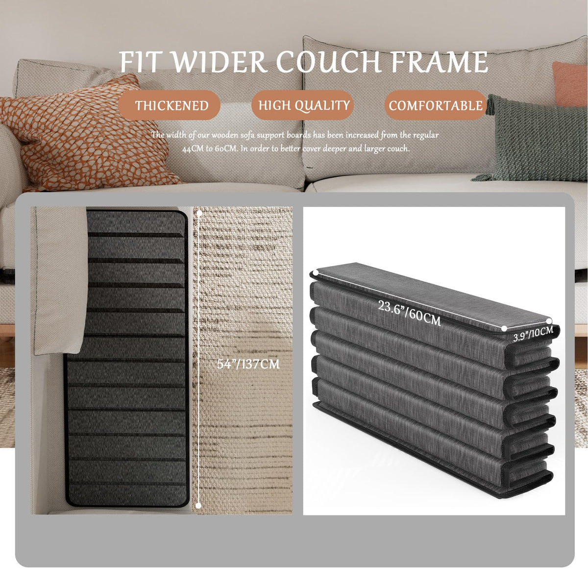 VERONLY Heavy Duty Couch Cushion Support Boards- 60x137CM Extra Thick Solid Wood Under Couch Insert to Instantly Repair Sagging Sofa Seat