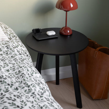 Raico Round Side Table 100% Solid Oak Wood Occasional Table Minimal Scandinavian End Table for Living Room Sofa Table Black