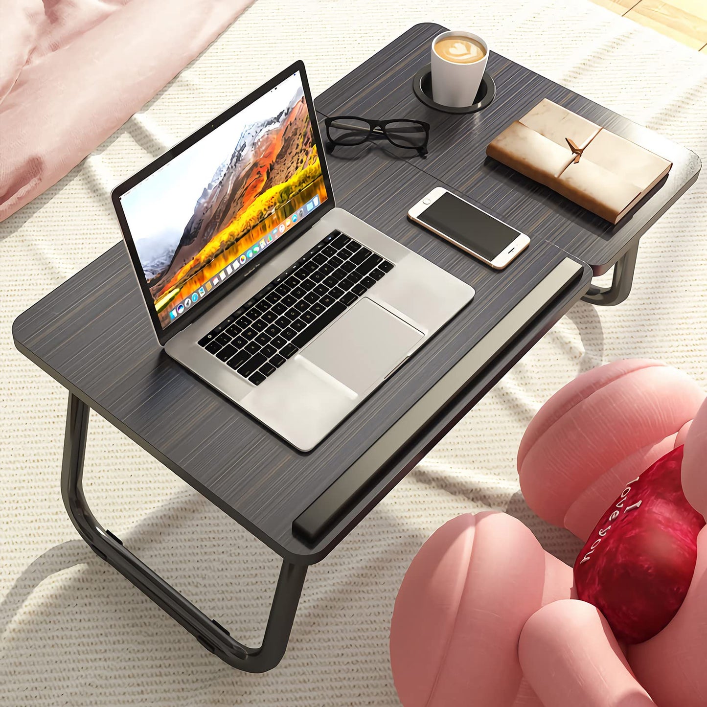 Laptop Desk, Laptop Bed Table with Foldable Legs & Cup Slot, Reading Holder Notebook Stand Breakfast Bed Tray Book Holder for Sofa, Bed, Terrace